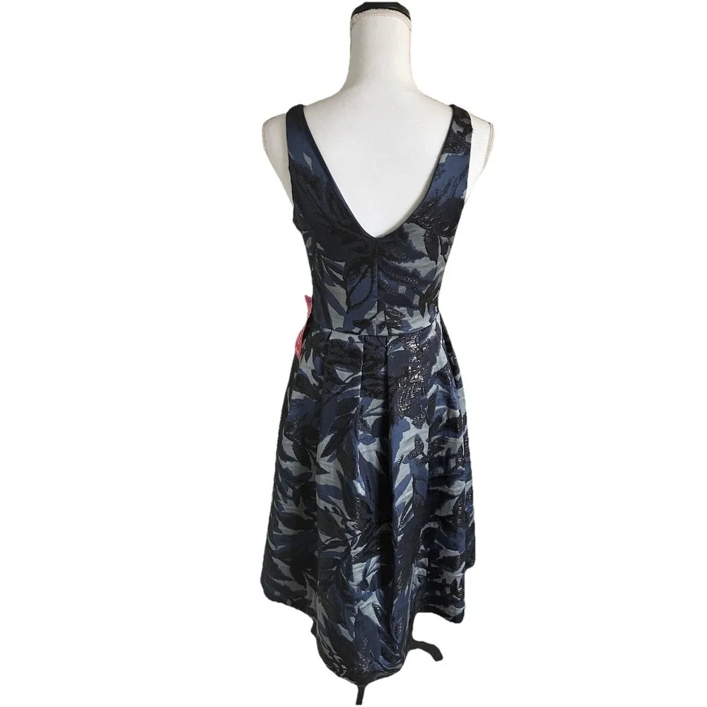 NWT Eva Franco Brocade Dress Navy Floral Multi Tone Size 4 Fit‎ & Flare $198